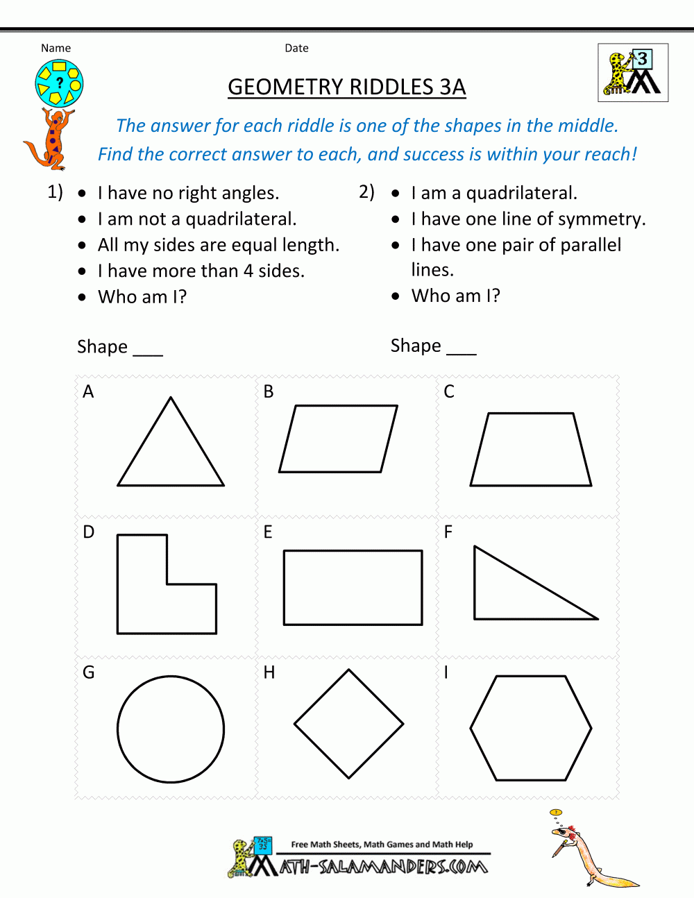 Geometry Printable Worksheets High School