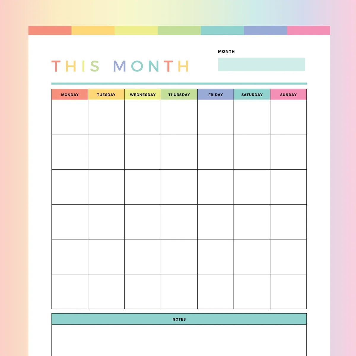 Blank Printable Calendar For Kids