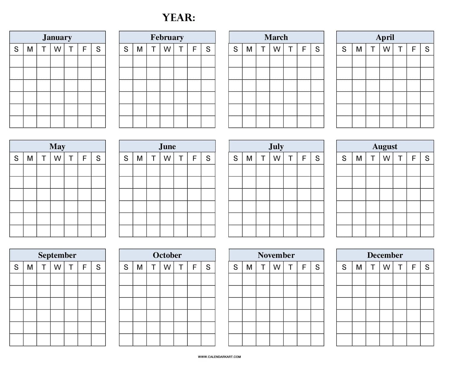 Printable Blank Year Calendar