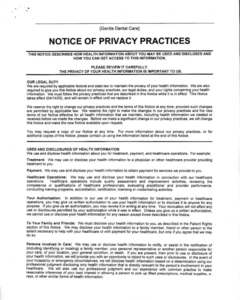 Printable Notice Of Privacy Practices Template Printable Party 