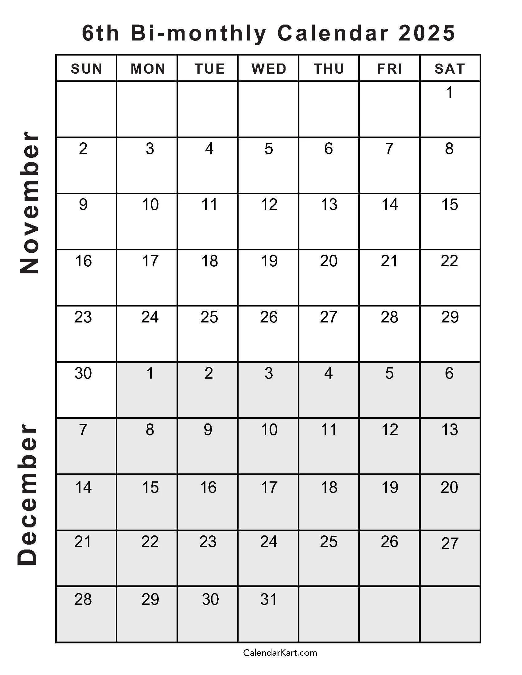 Printable November And December Calendars