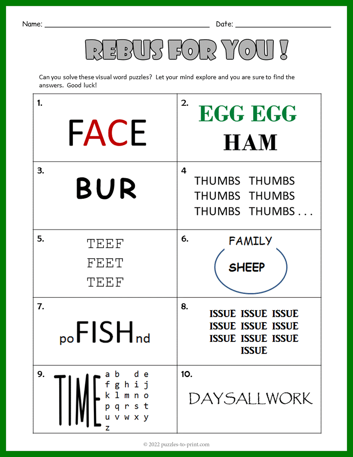 Rebus Printable Puzzles