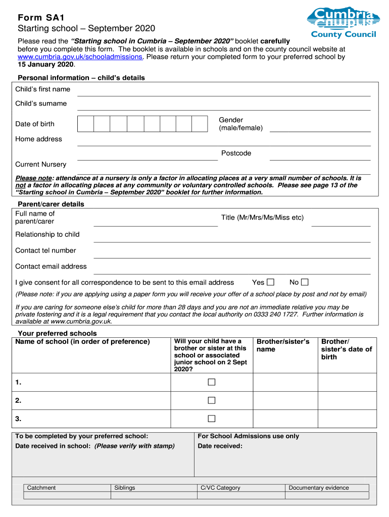 Printable Form Sa1