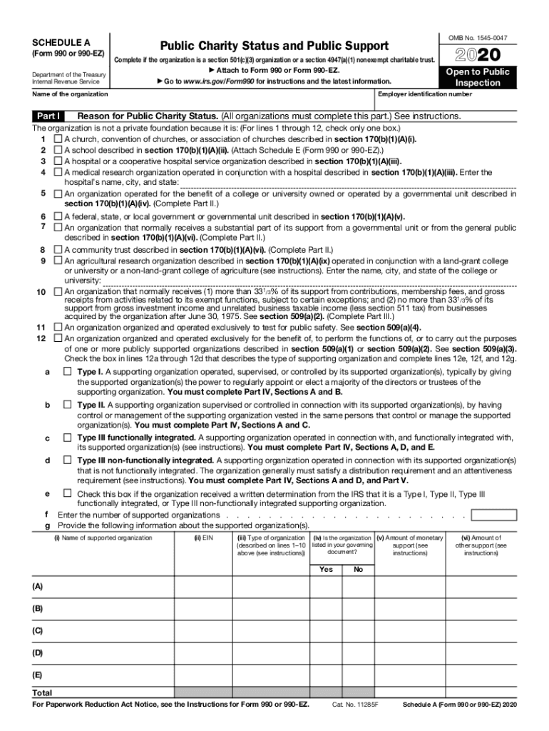 Schedule A 990 Ez 2020 Fill Out amp Sign Online DocHub