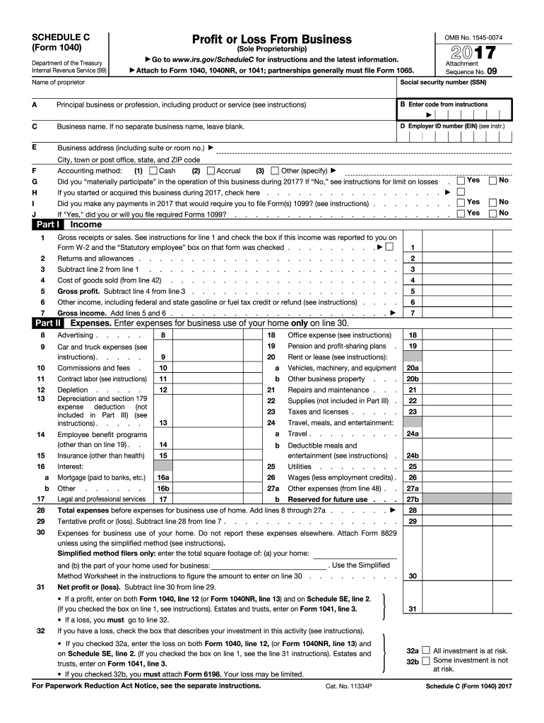 Schedule C 2017 Fill Out amp Sign Online DocHub