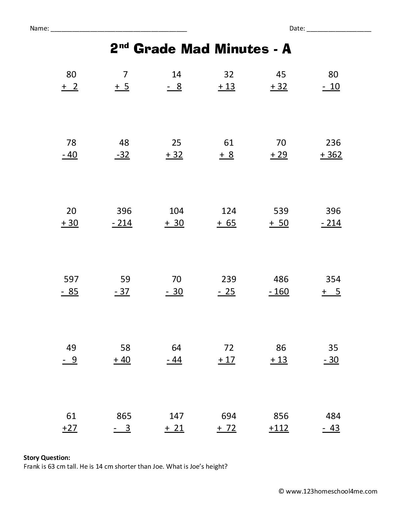 2nd Grade Math Worksheets Printable Pdf
