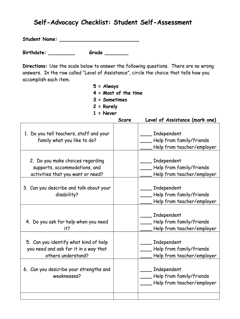 Free Printable Self-Advocacy Worksheets