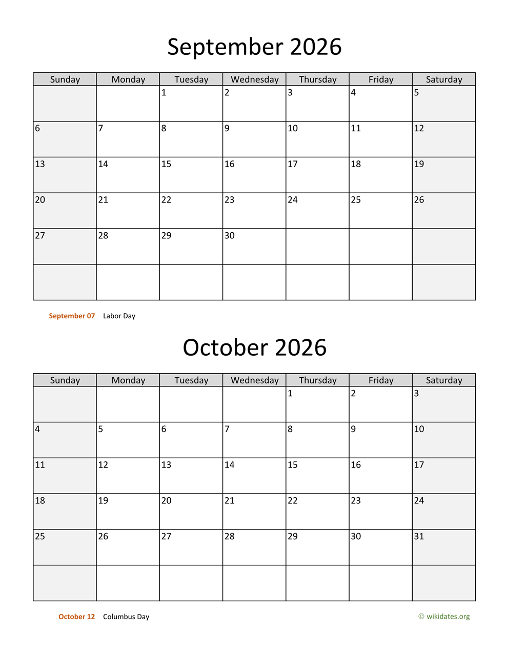Printable Calendar 2026 September October November