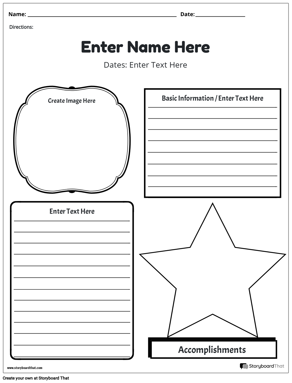 Storyboard That Biography Worksheet Templates