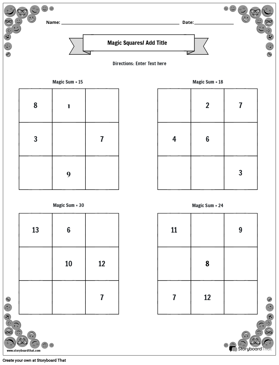 Free Printable Magic Square Puzzles