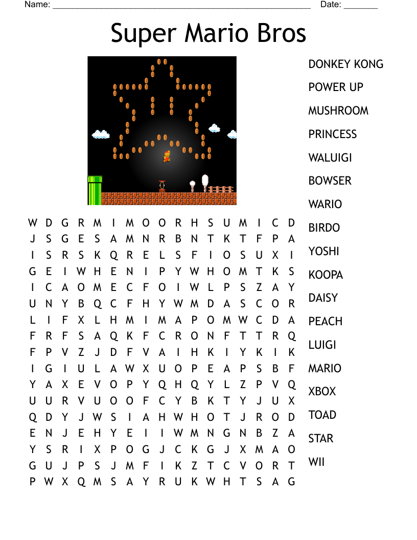 Super Mario Brothers Crossword Printable