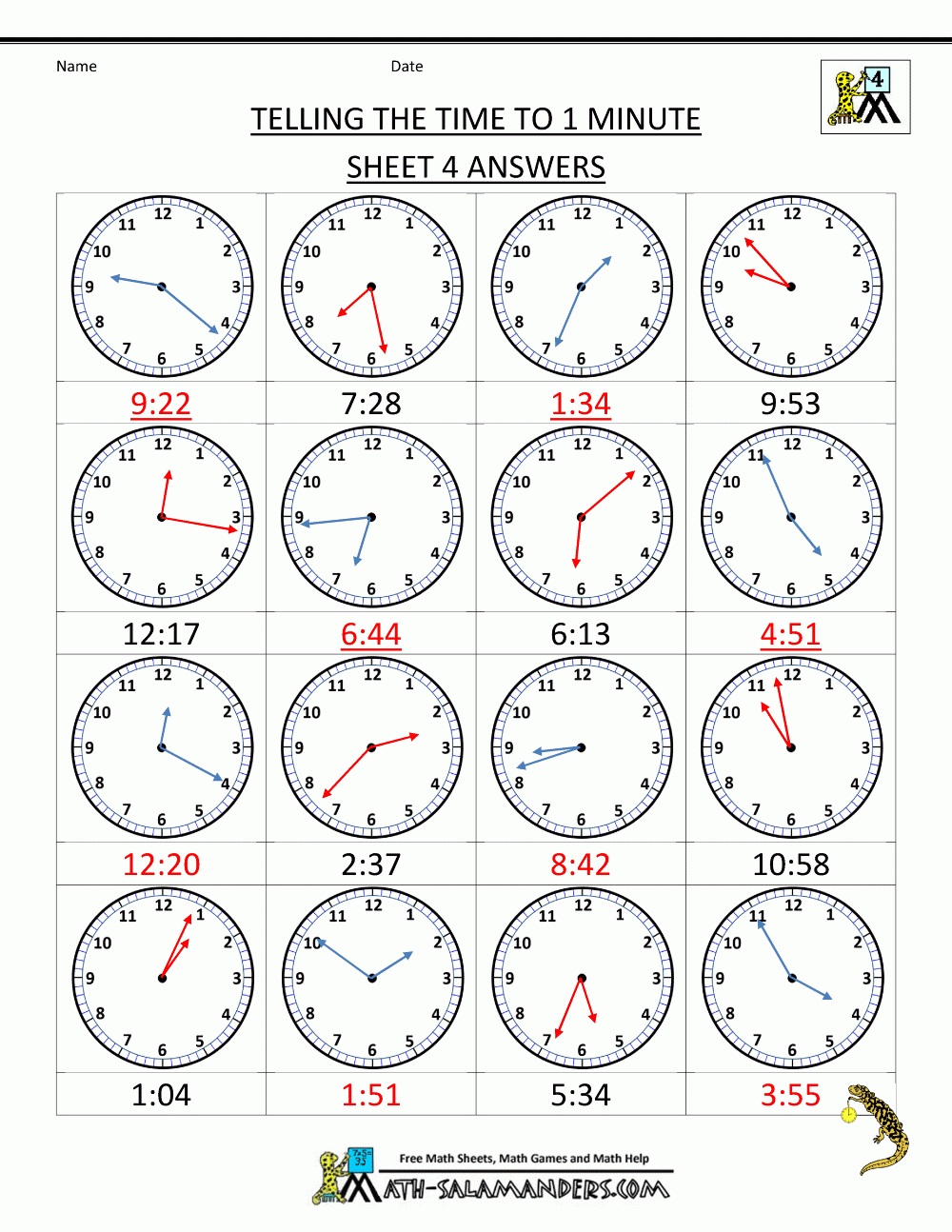 Telling Time Worksheets Grade 4 To The Nearest Minute