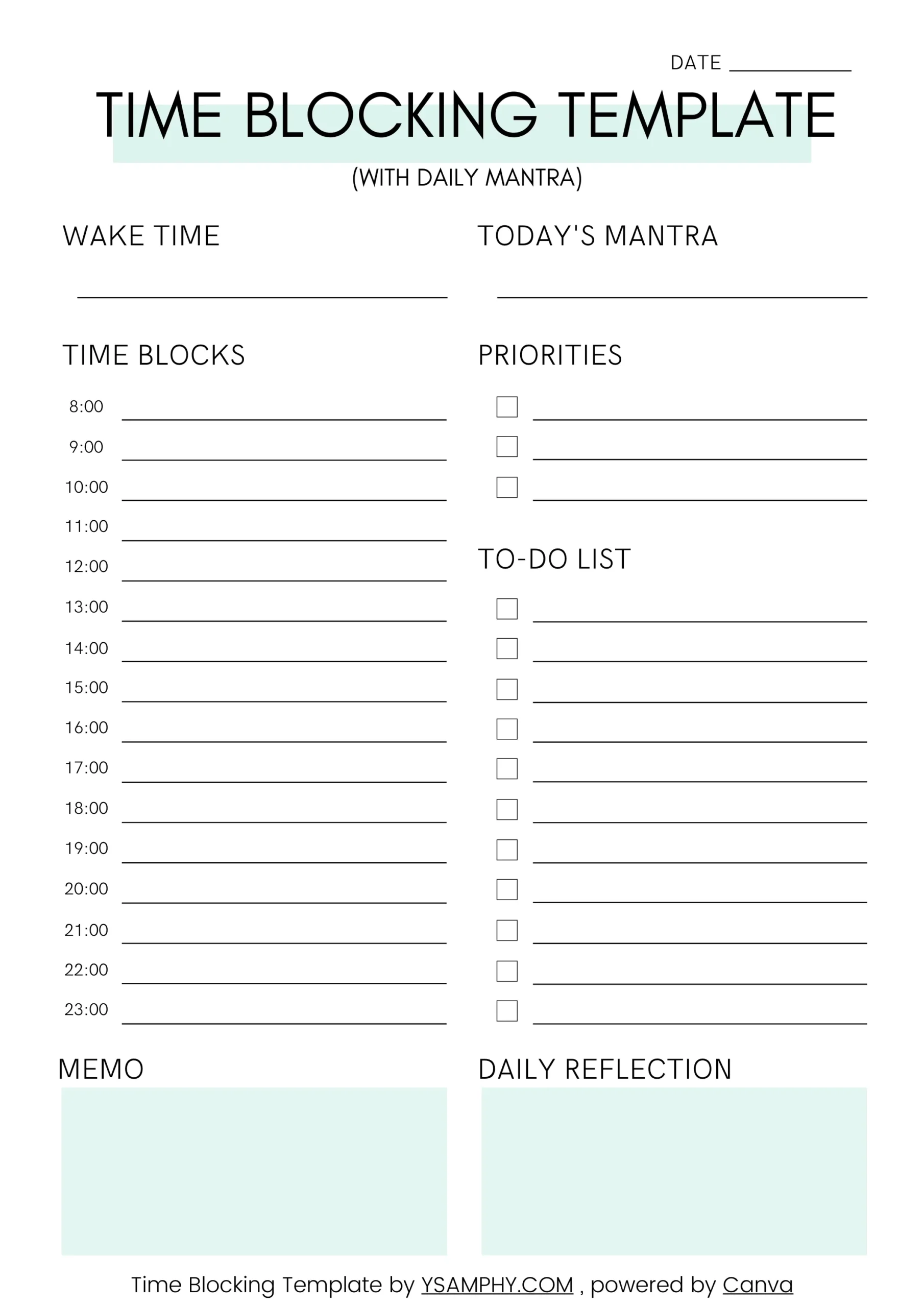 Printable Time Blocking Template