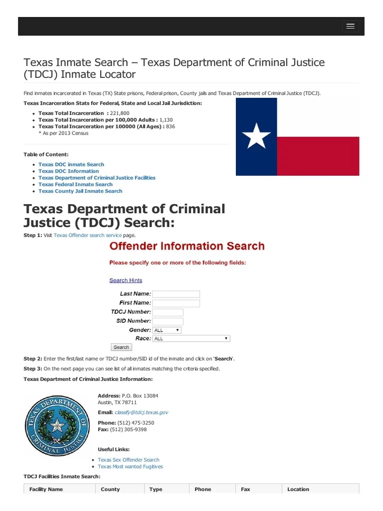 Texas Inmate Search Texas Department Of Criminal Justice TDCJ 