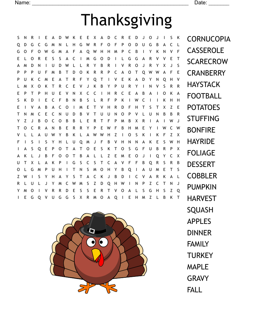 Thanksgiving Word Search Printable