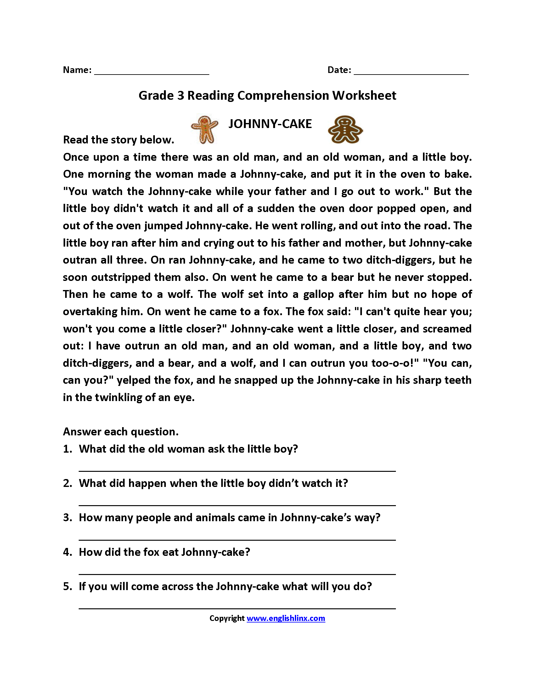 Reading Printable Worksheets 3rd Grade