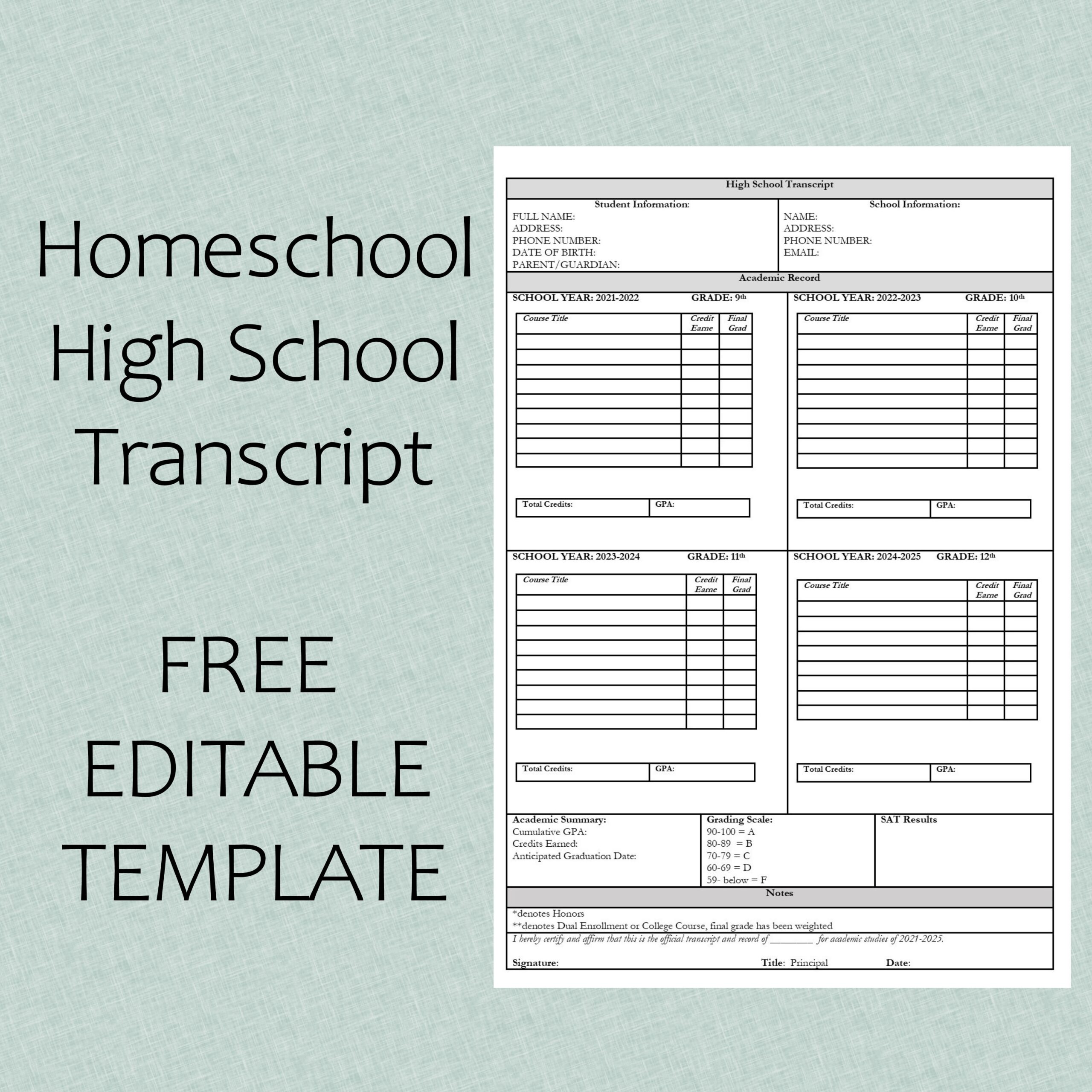 Free Printable Transcript Template