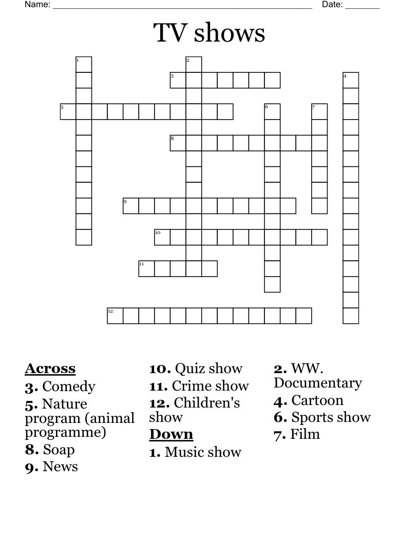 TV Shows Crossword WordMint