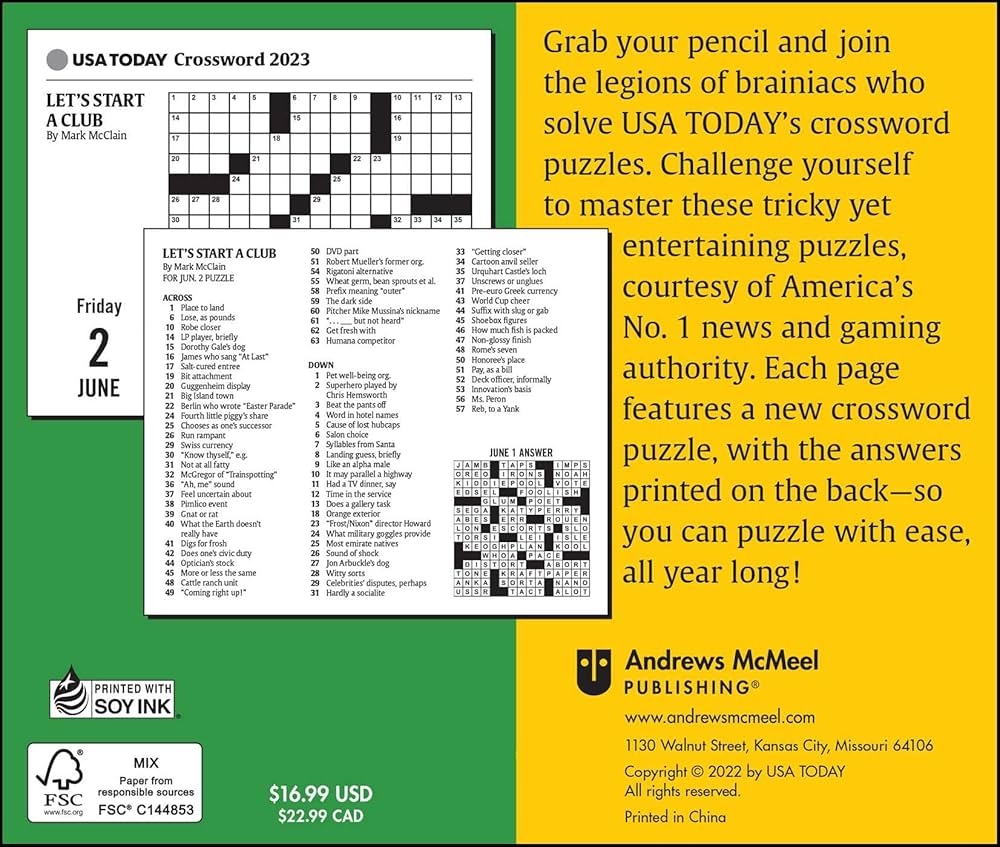 USA Today Crossword Puzzles 2023 Day to Day Calendar TODAY USA 