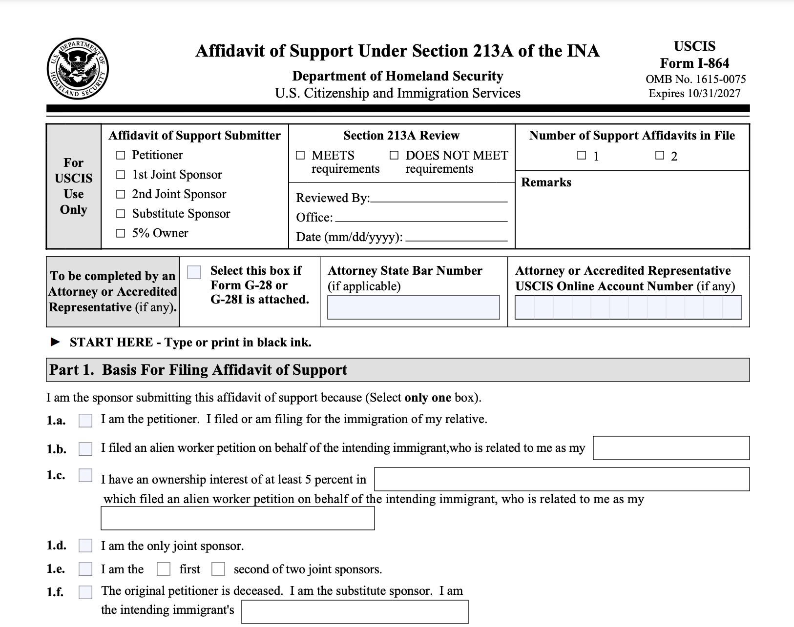 Printable Form I 864 Pdf