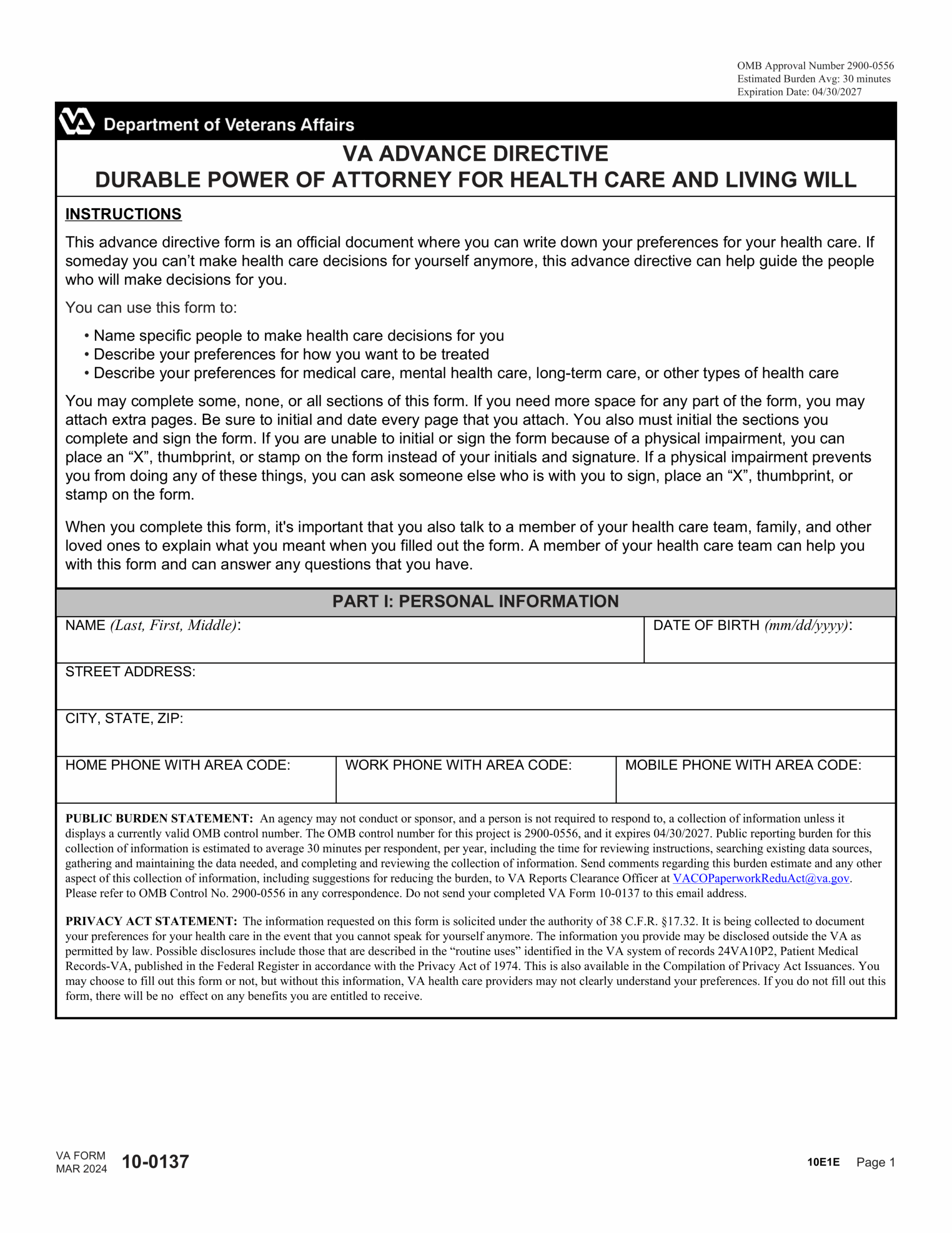 VA Form 10 0137 2024 2025 Fill Forms Online PDF Guru