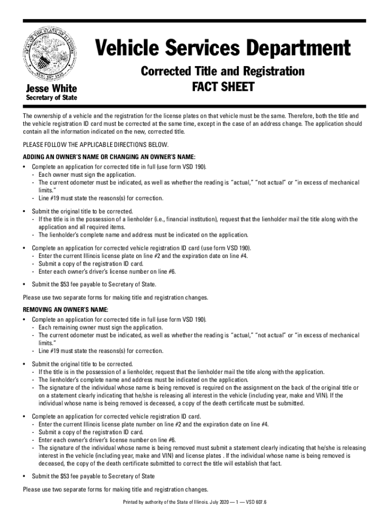 Printable Form Vsd 190 Illinois Dmv