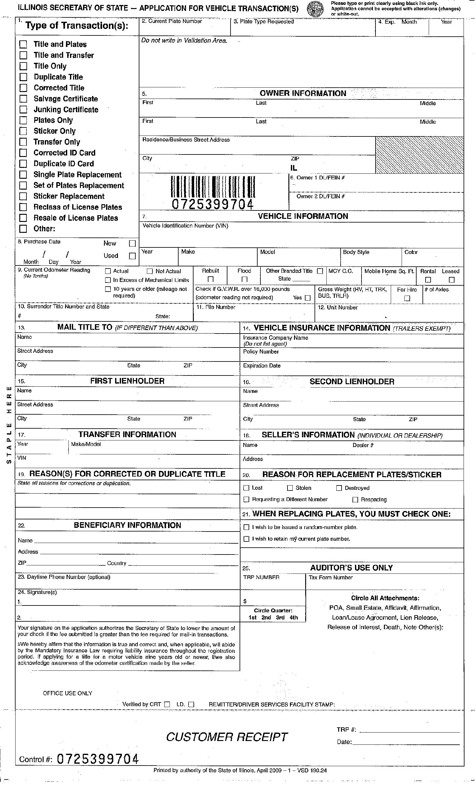 VSD 190 Illinois Form Fill amp Download Free Online 2022