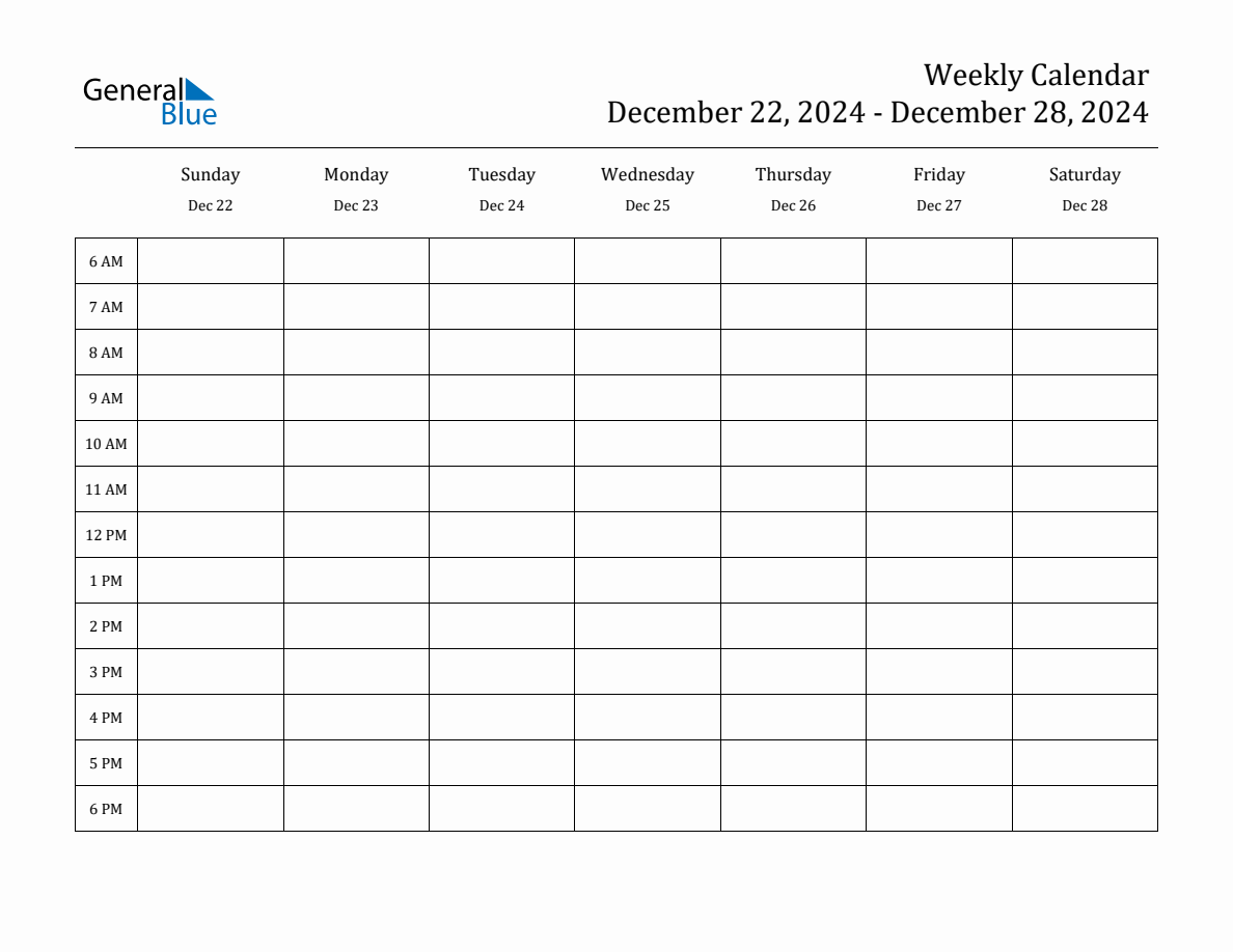 December Weekly Calendar Printable
