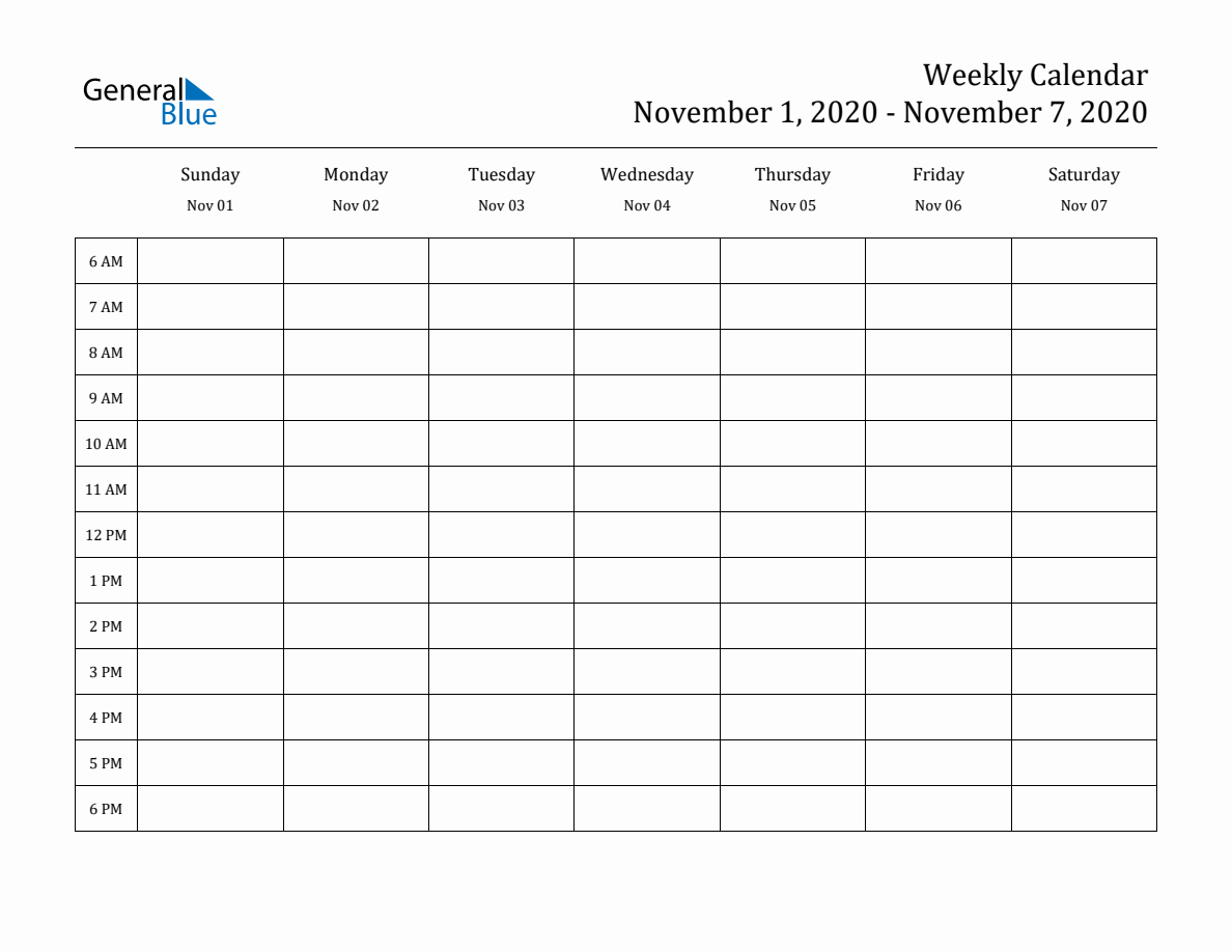 Weekly Calendar November 1 2020 To November 7 2020 PDF 
