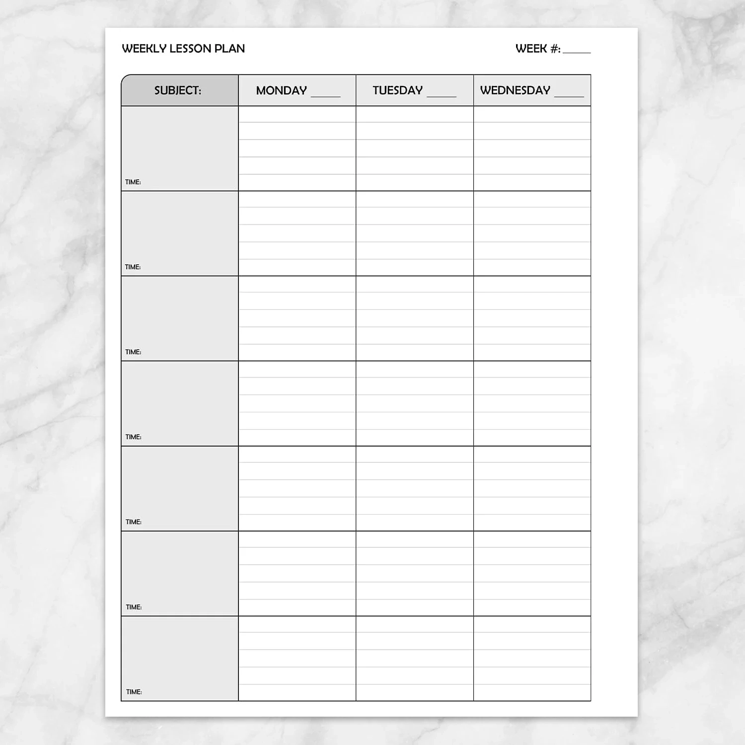 Weekly Lesson Plan For Teachers Printable 7 Day School Planning 