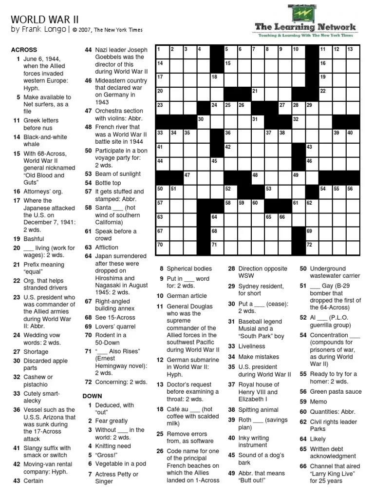 Frank Longo Sunday Crossword Printable