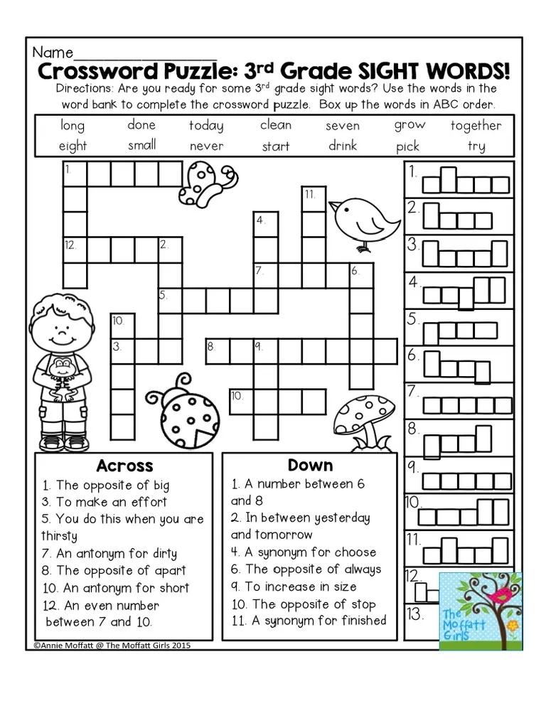 Printable Third Grade Crossword Puzzles