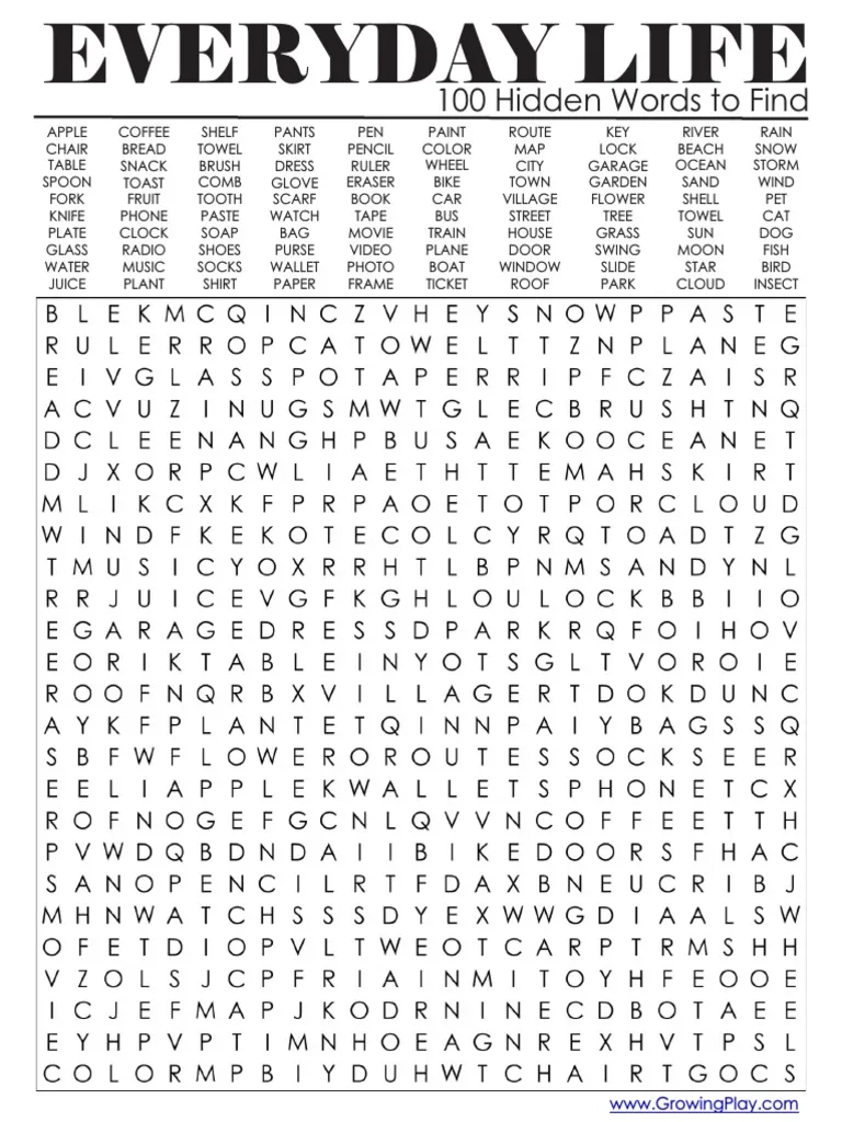 Free Printable 100 Word Word Search
