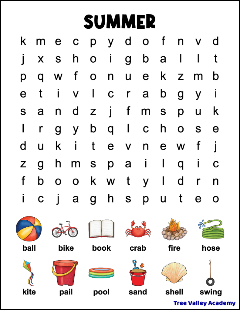 Free Printable Summer Word Search Puzzles