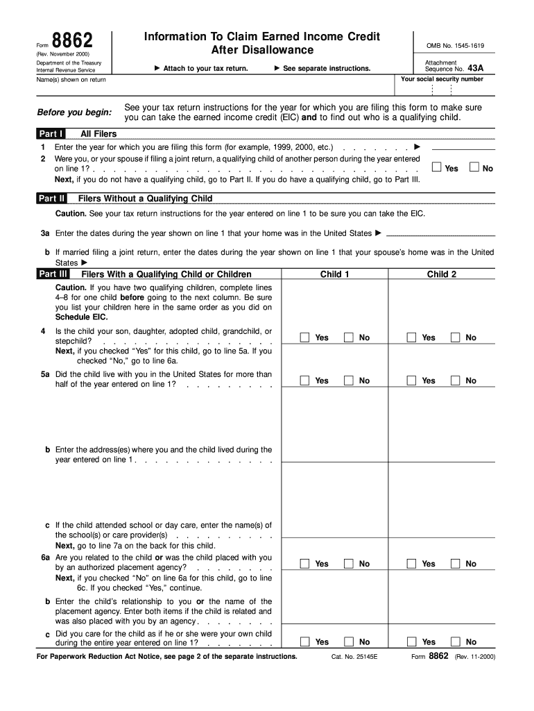 2000 Form IRS 8862 Fill Online Printable Fillable Blank PdfFiller