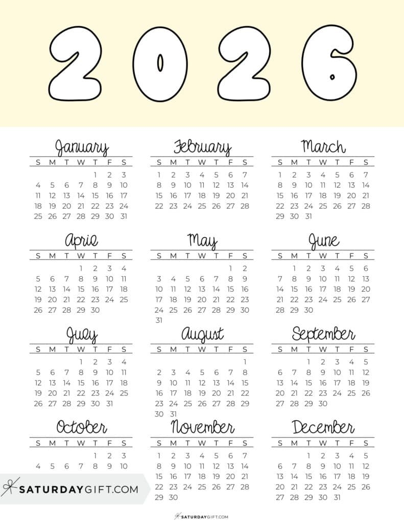 2026 Small Printable Calendar