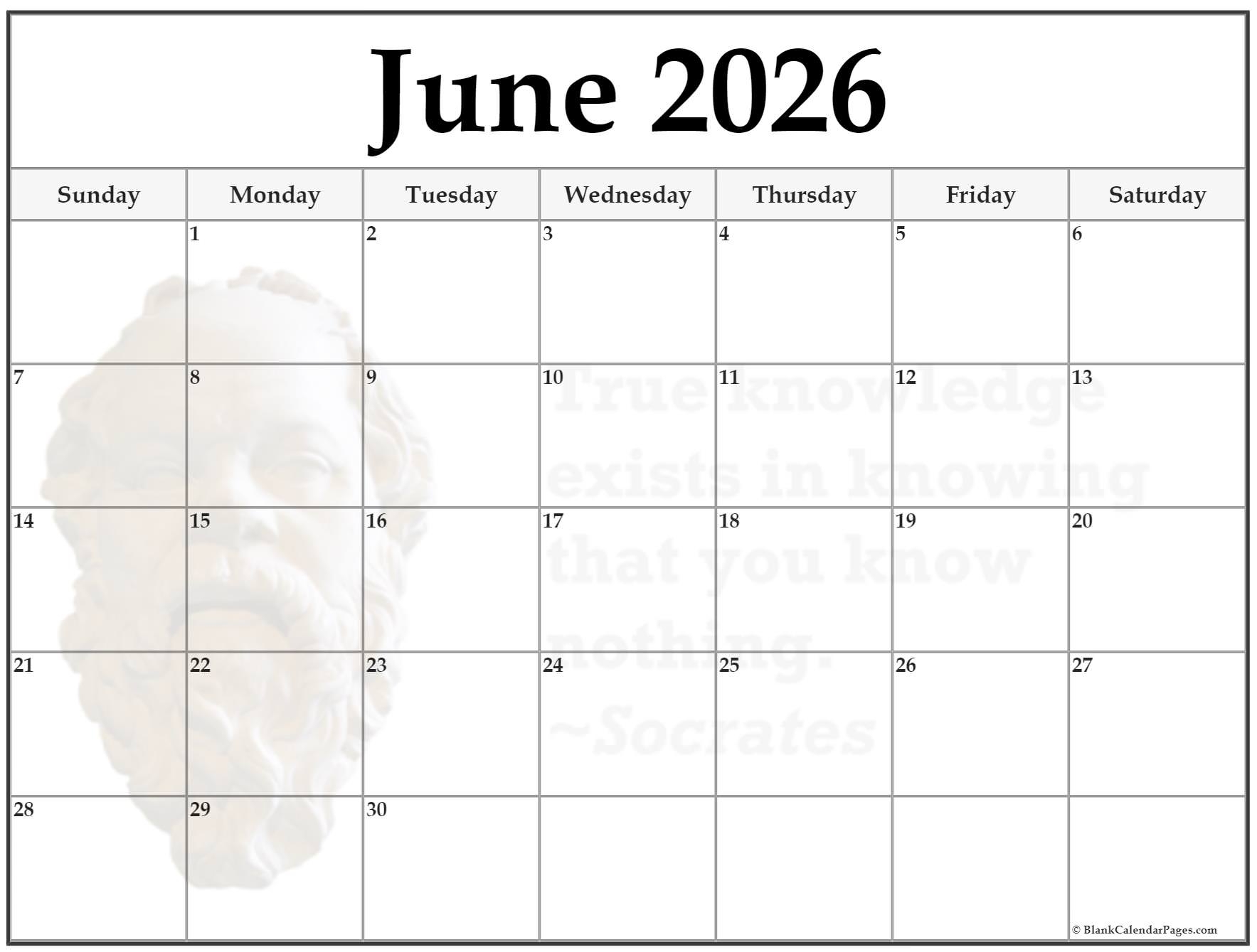 June 2026 Calendar Blank