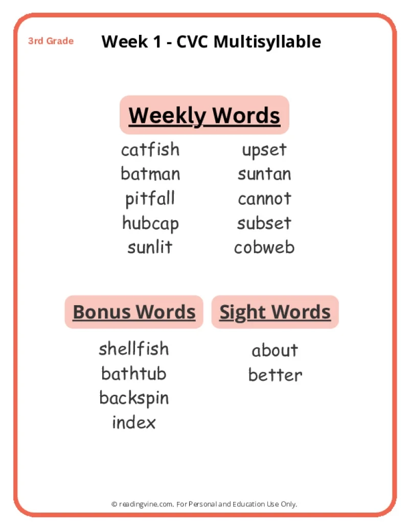 3rd Grade Spelling Words Free Printable 36 Week List