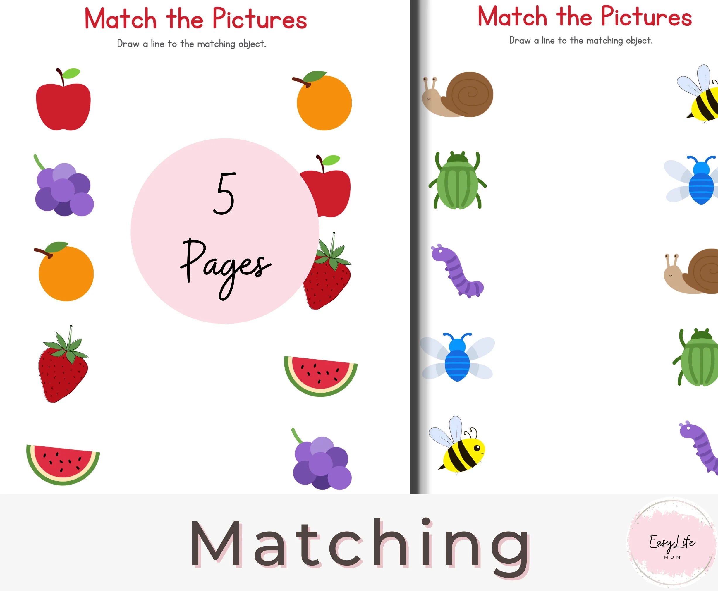 5 Printable Matching Worksheets Match The Picture Prek 