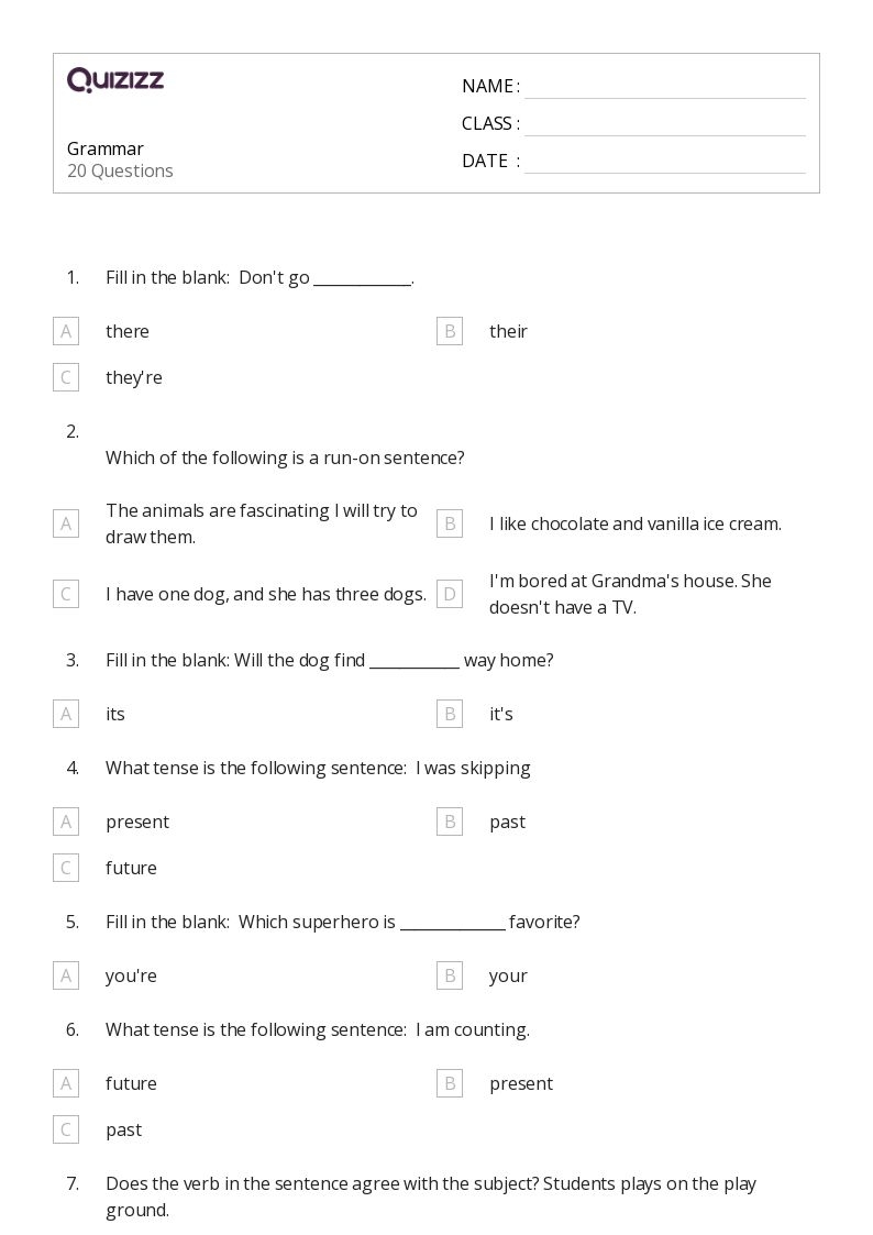 50 Grammar Worksheets For 5th Grade On Quizizz Free amp Printable