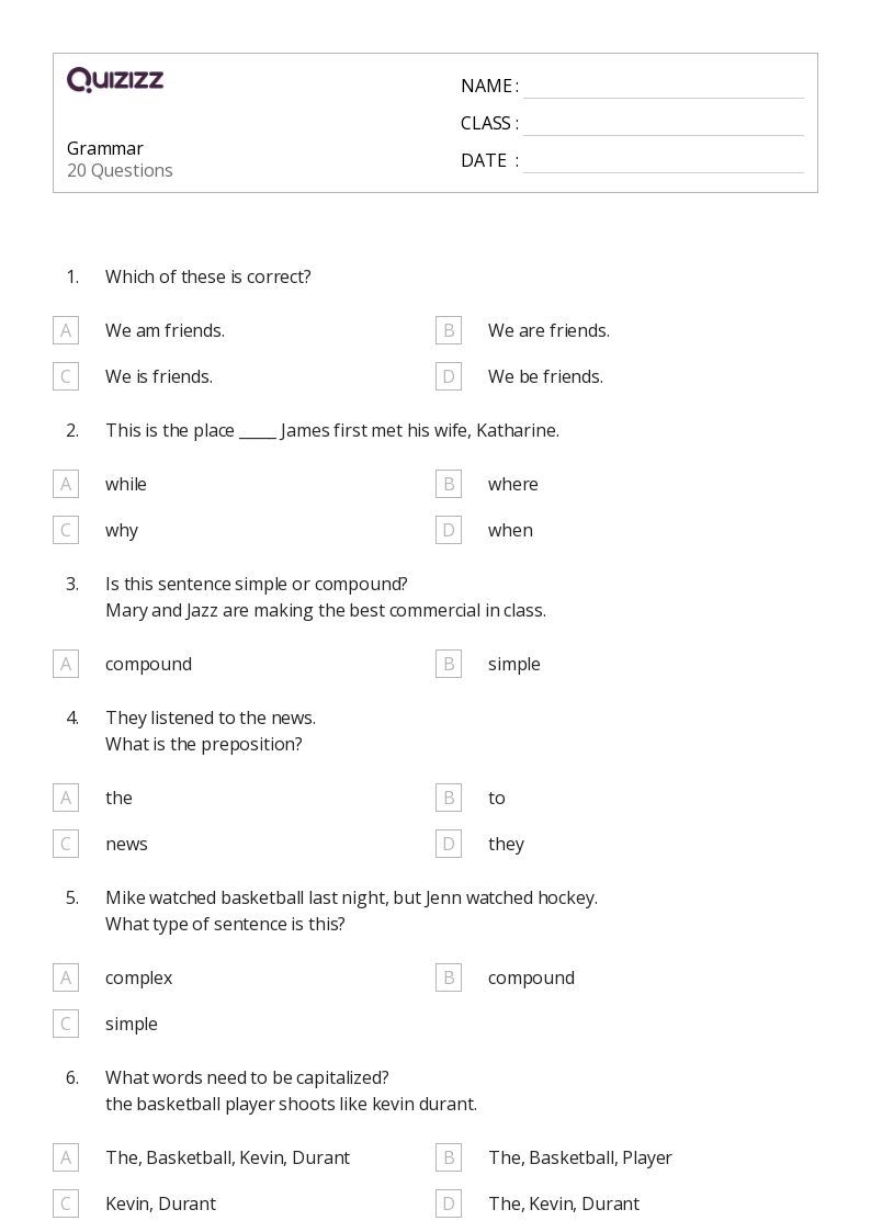 4th Grade Printable Worksheets Writing