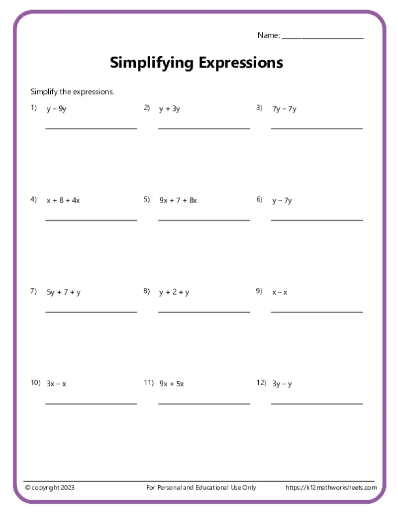6th Grade Algebra Worksheets