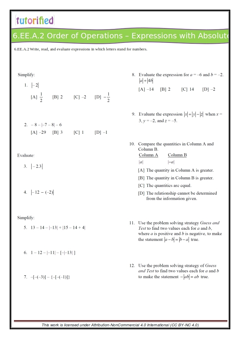 Free Printable 6th Grade Math Worksheets Pdf