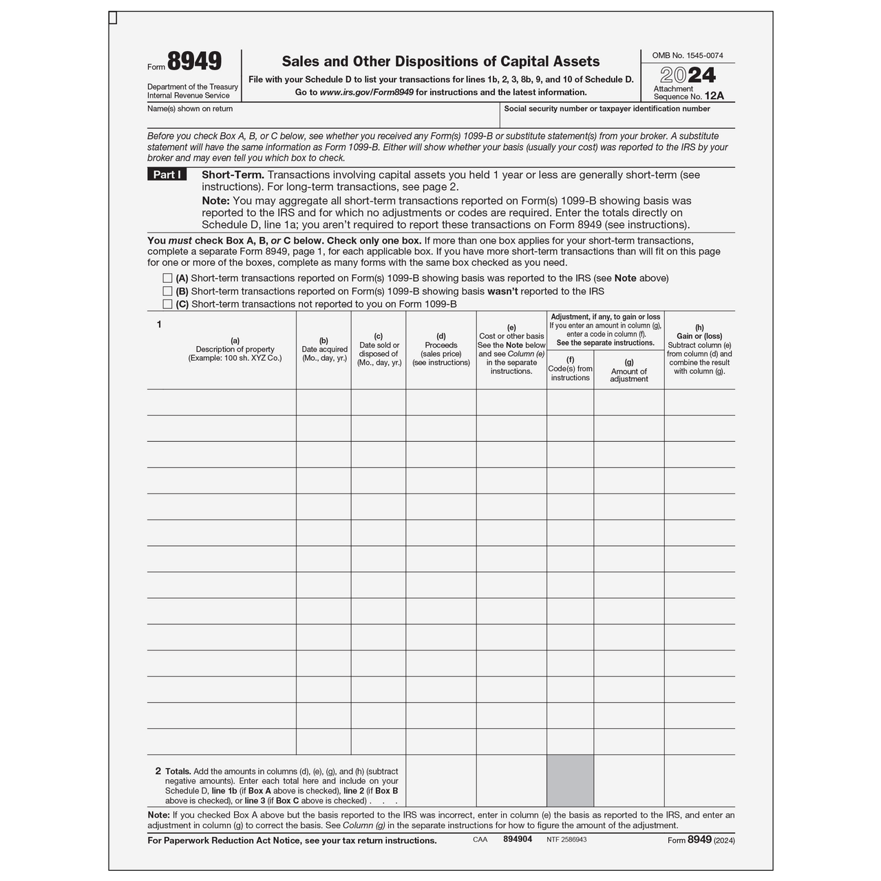 894904 Form 8949 Sales And Other Dispositions Of Capital Assets Page 1 amp 2 