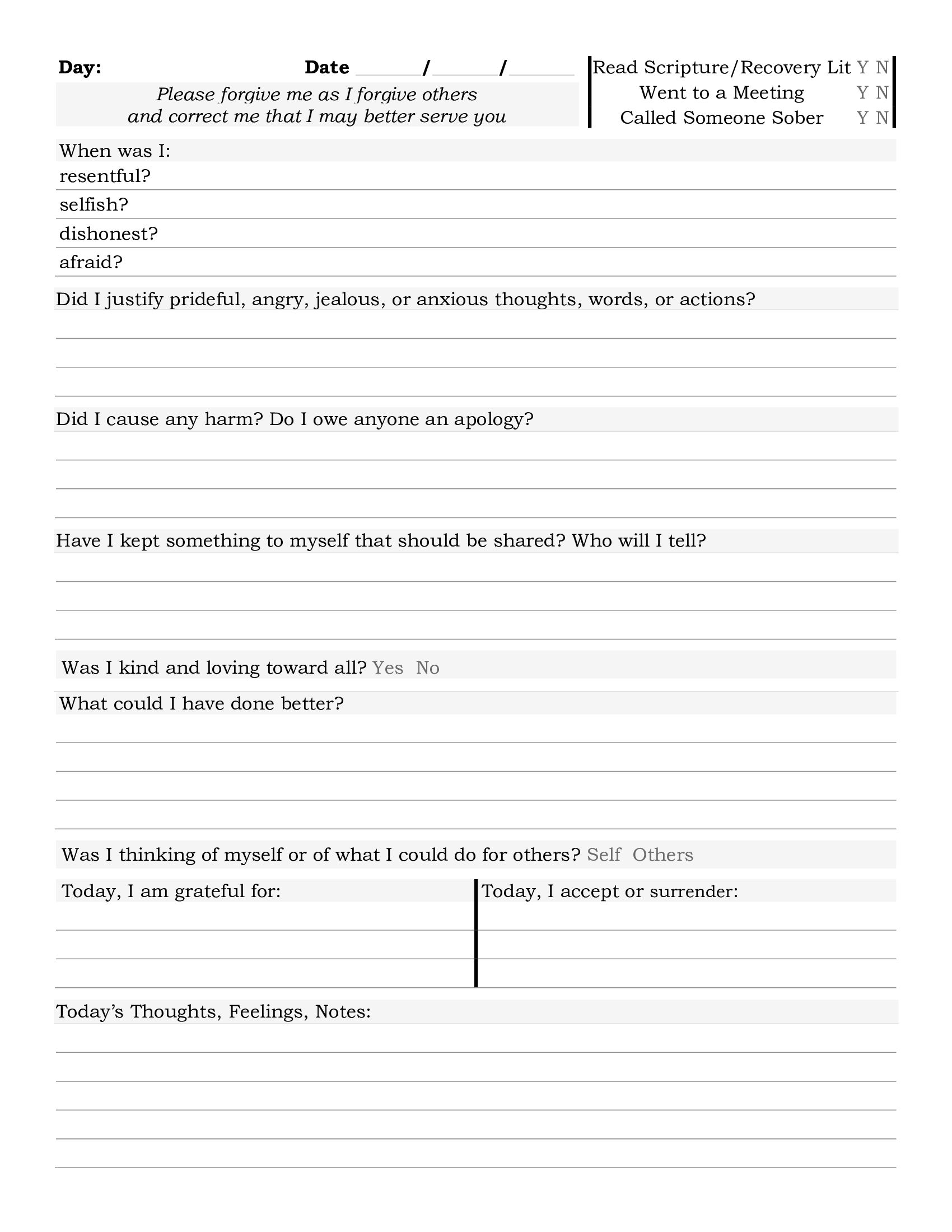 AA Step 3 Worksheet Embracing Surrender For Recovery
