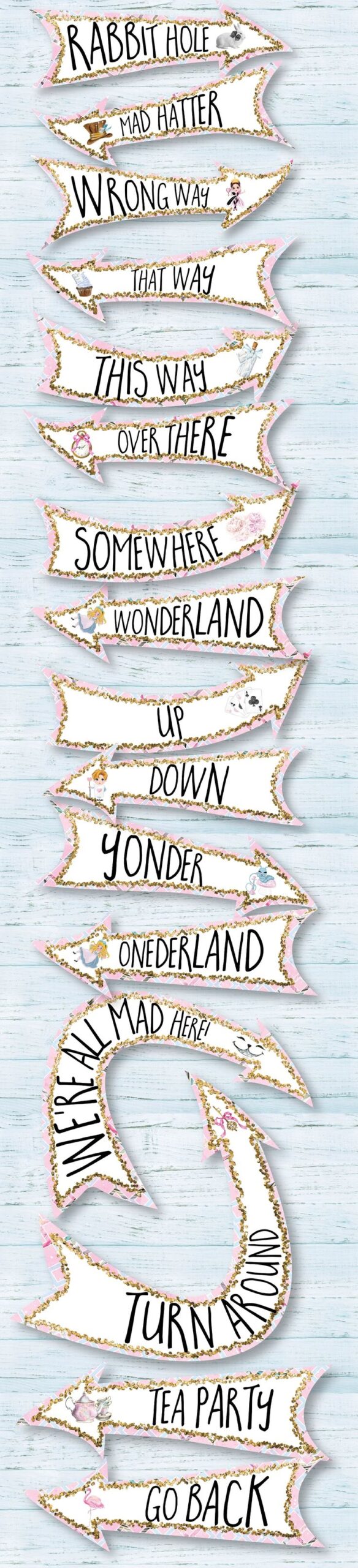 Alice In Wonderland Arrow Signs Posts Onederland Party 