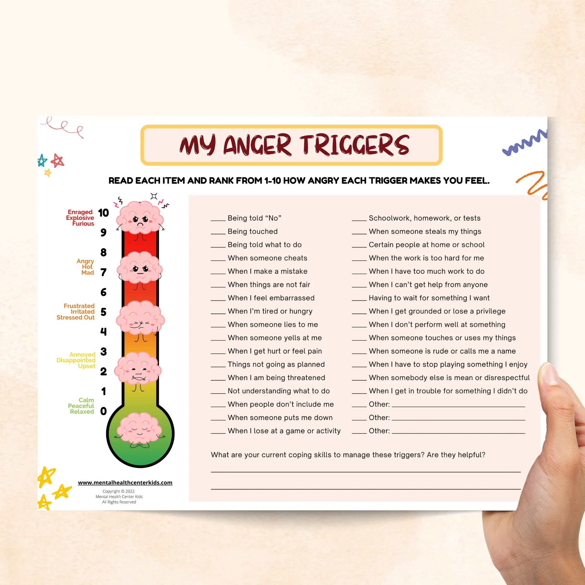 Free Printable Anger Triggers Worksheet