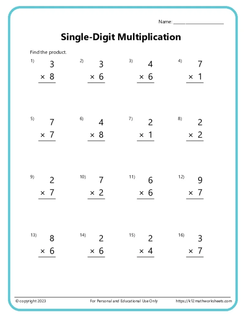 4th Grade Multiplication Worksheets Printable