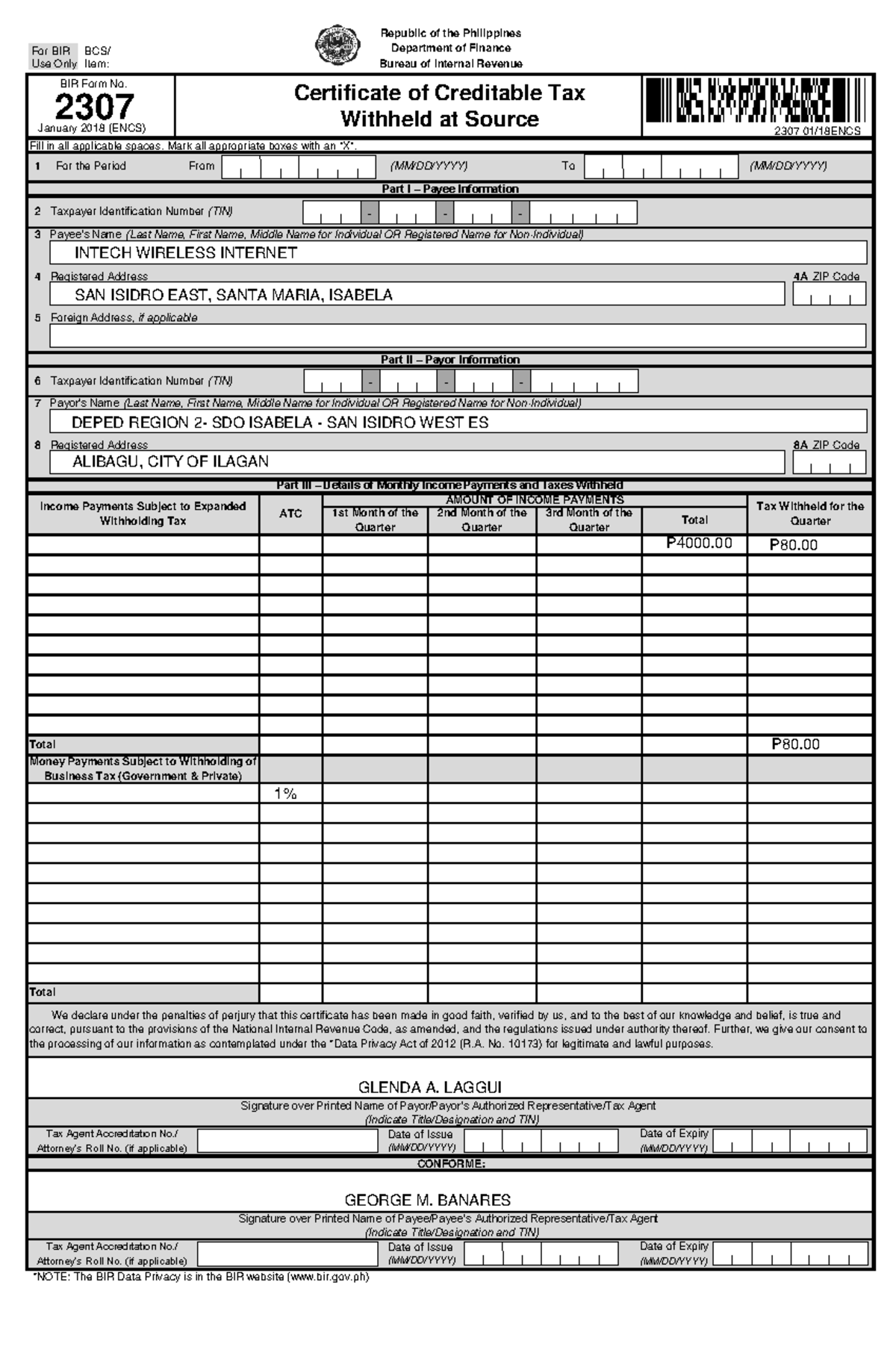 BIR Form 2307 January 2018 ENCS Updated Tax Withholding 