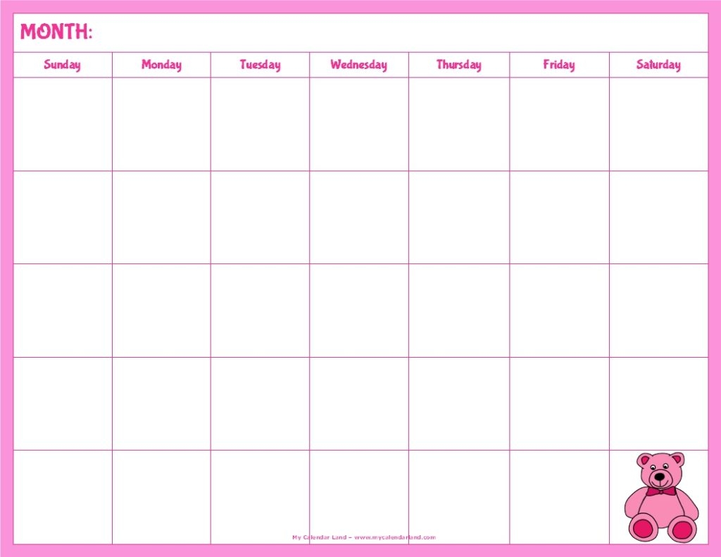 Printable Blank Calendar For Kids